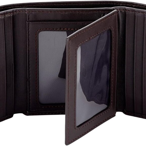 Leather Trifold RFID Wallet For Men With Flip Out ID Holder Coffee
